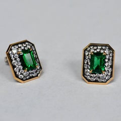 Emerald Diamond Art Deco 18 Karat Gold Stud Earrings