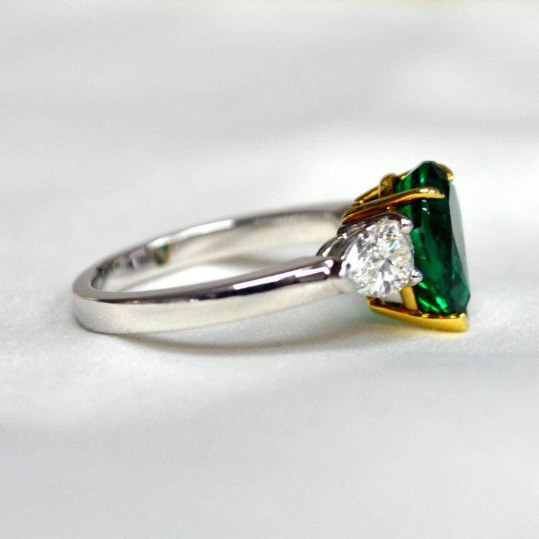 Pear Colombian Emerald Diamond Platinum Three-Stone Ring For Sale at ...
