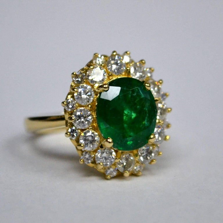 Oval Emerald Diamond Gold Engagement Ring at 1stdibs
