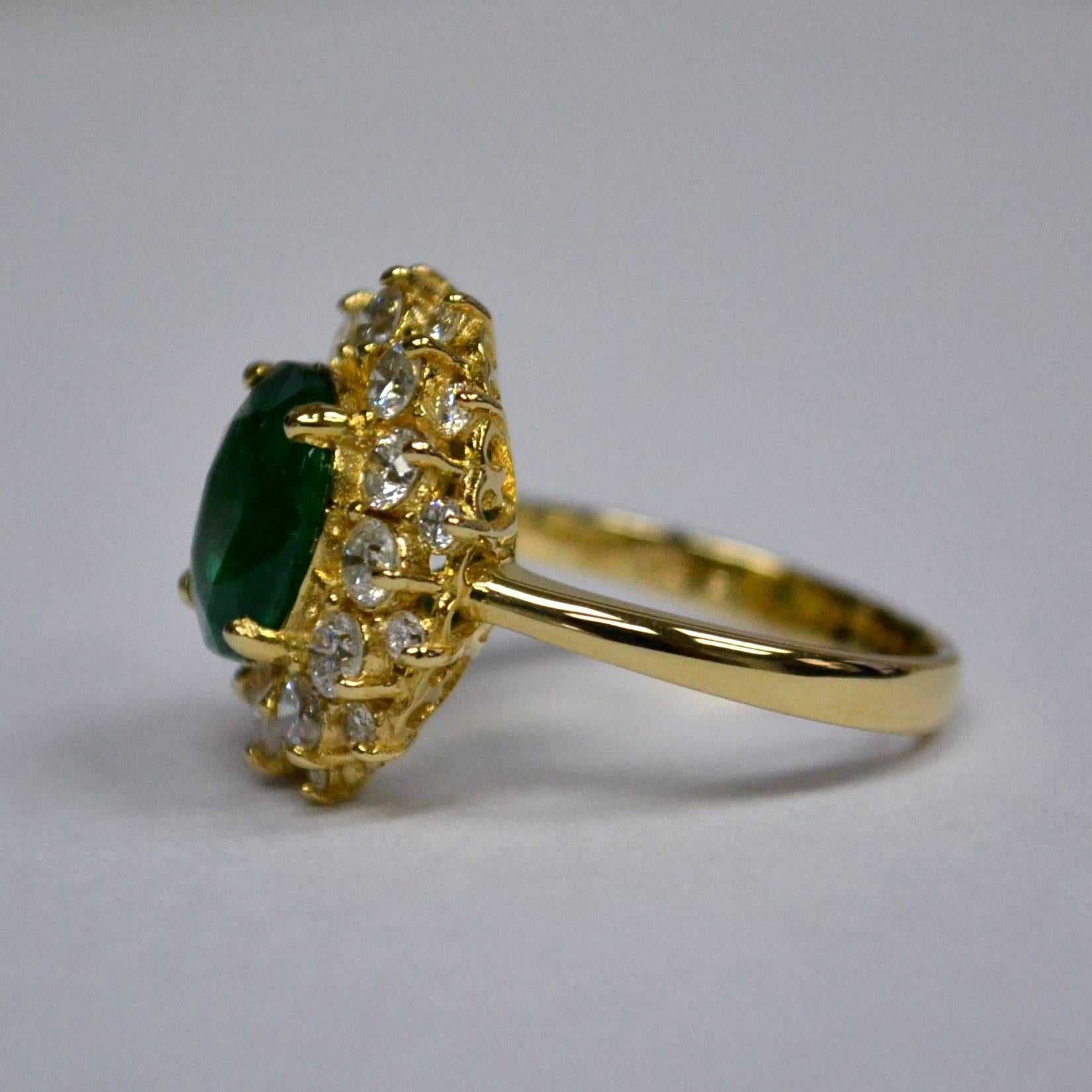 Oval Cut Oval Emerald Diamond Gold Engagement Ring