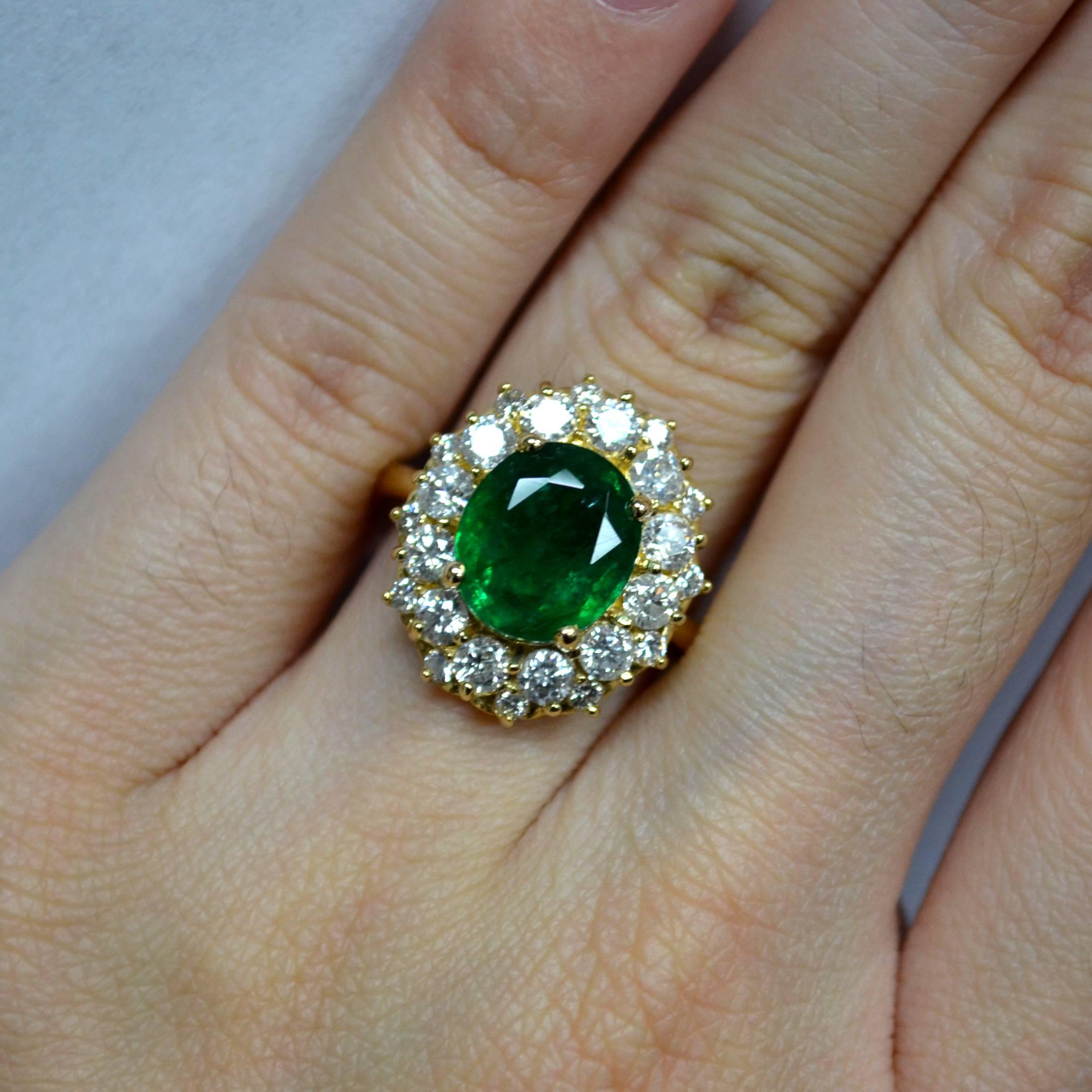 Women's or Men's Oval Emerald Diamond Gold Engagement Ring