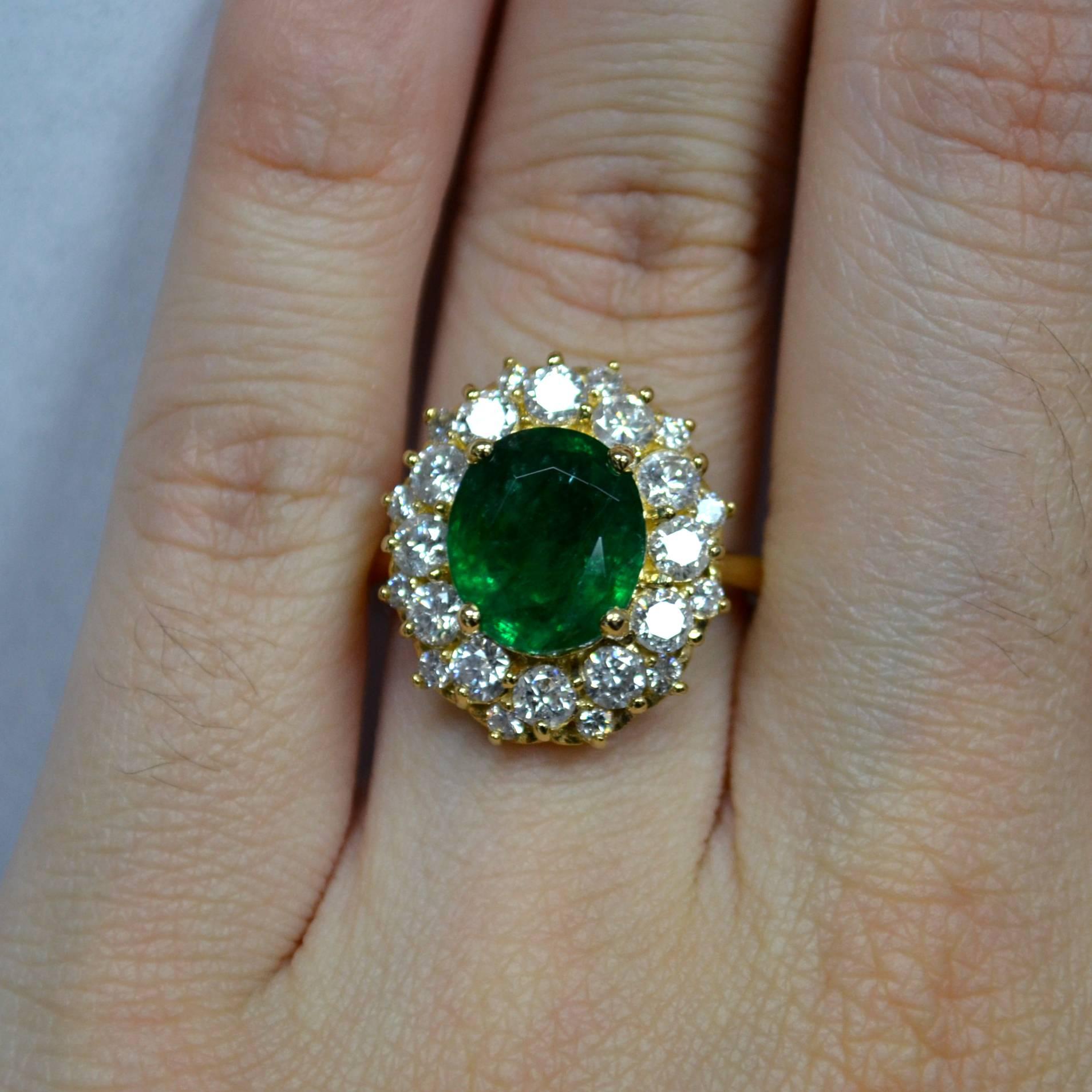 Oval Emerald Diamond Gold Engagement Ring 1