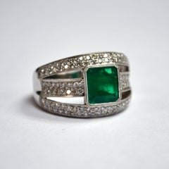 Emerald Diamond 18 Karat Gold Three-Row Wide Band Ring