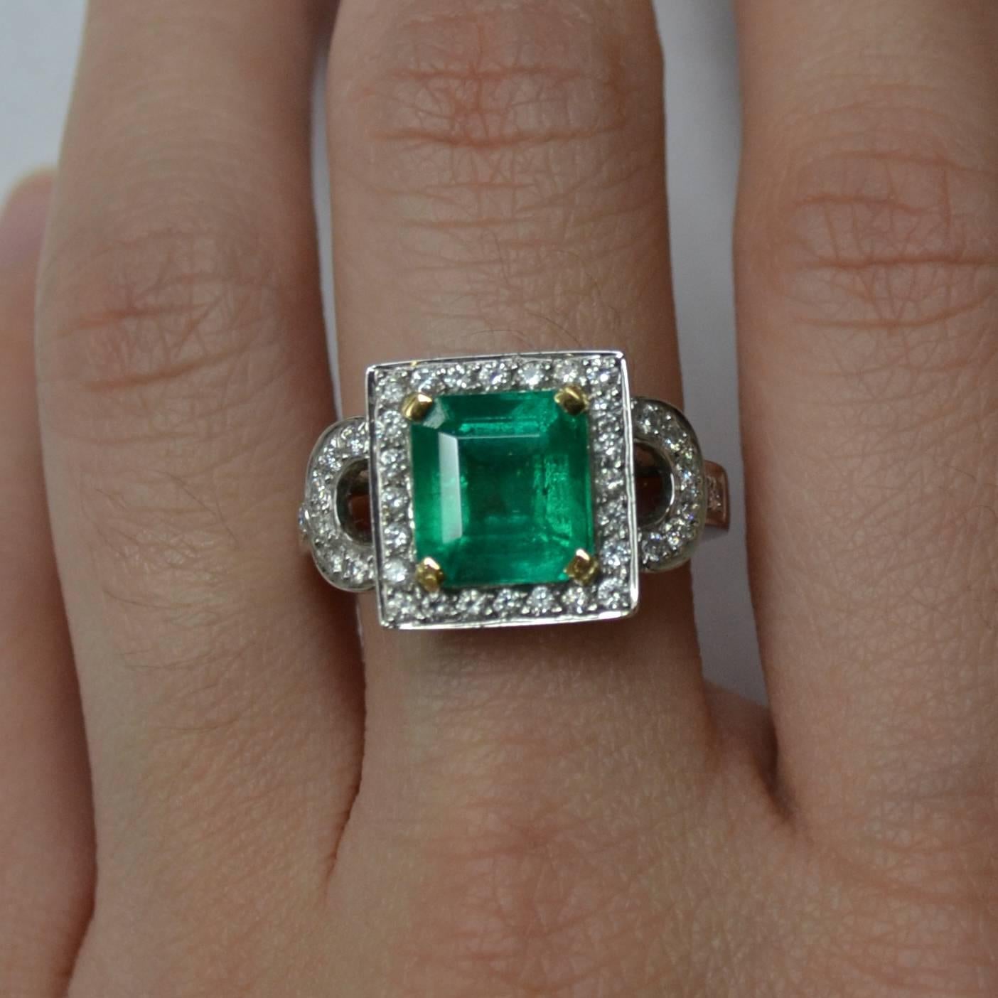 Art Deco Asscher Cut Emerald Diamond 18 Karat Gold Ring For Sale