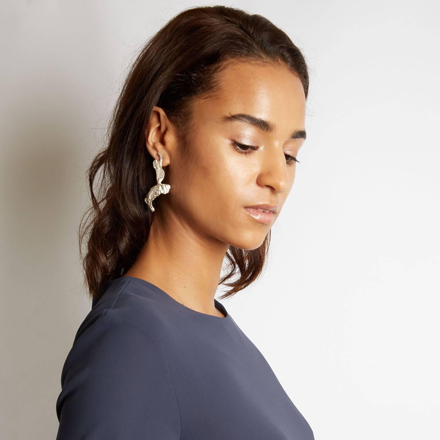 Women's Loveness Lee Thala Asymmetrical Silver Cuff and Drop Earrings For Sale