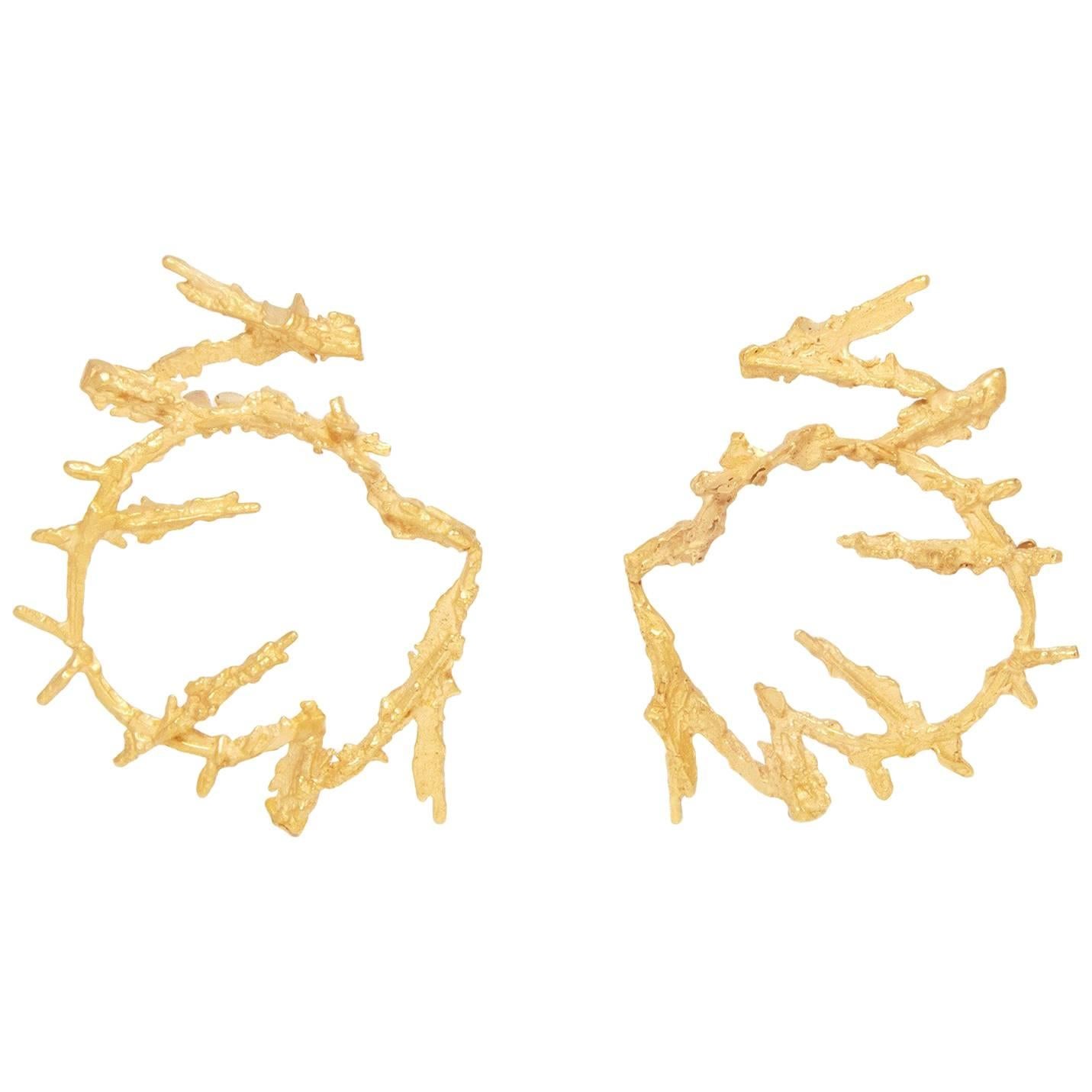 Loveness Lee Maze Natural Textured Gold Hoop Earrings For Sale