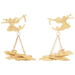 Loveness Lee Exocoetidae Gold Textured Dangle Earrings