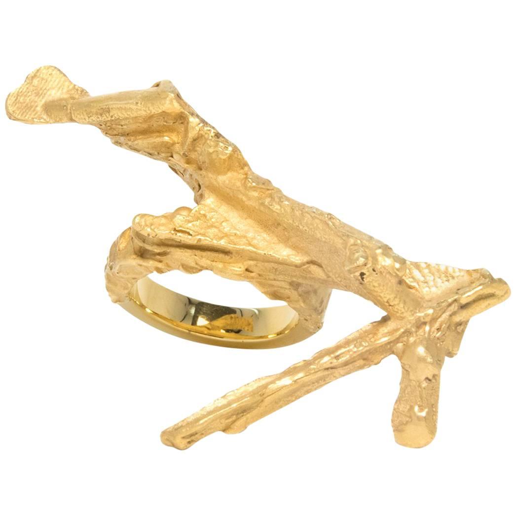 Loveness Lee Pengyan Chunky Gold Textured Ring For Sale