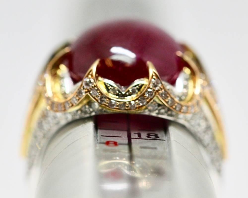 Modern Natural Certified Large Ruby and Diamond Ring in 18 Carat White and Rose Gold For Sale