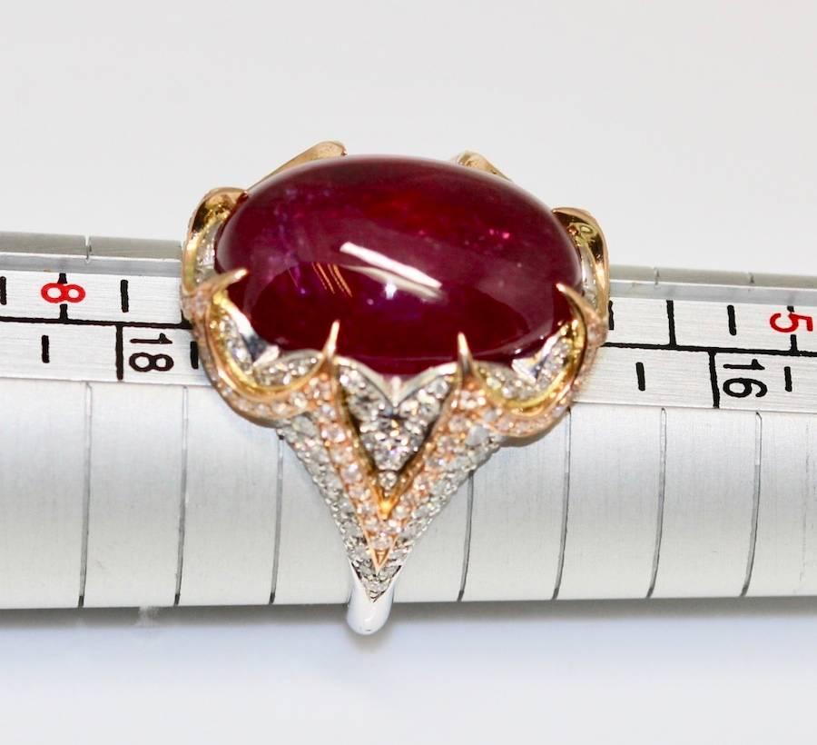 Natural Certified Large Ruby and Diamond Ring in 18 Carat White and Rose Gold For Sale 1