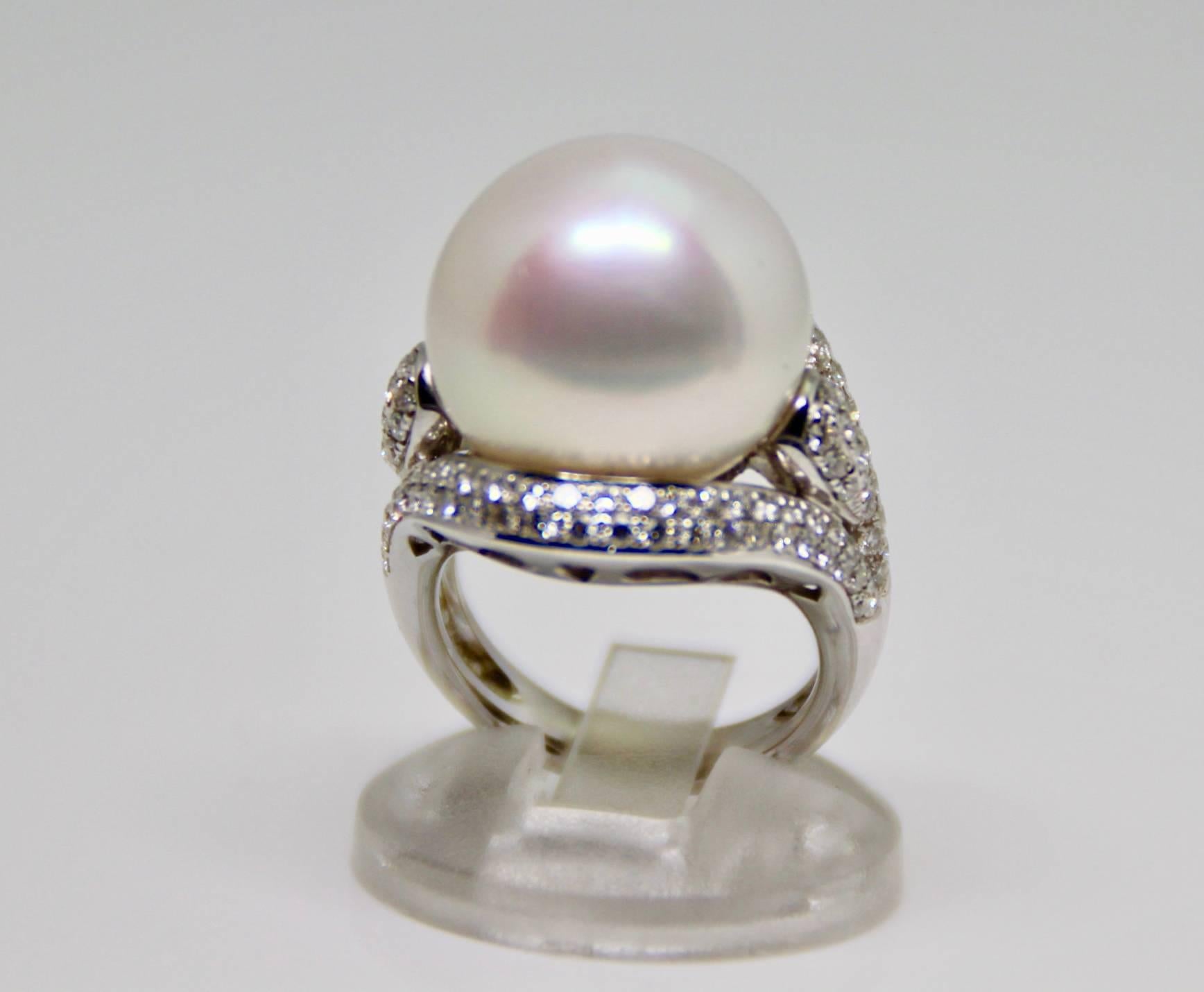 Modern Large South Sea Pearl and Diamond Cocktail Ring For Sale