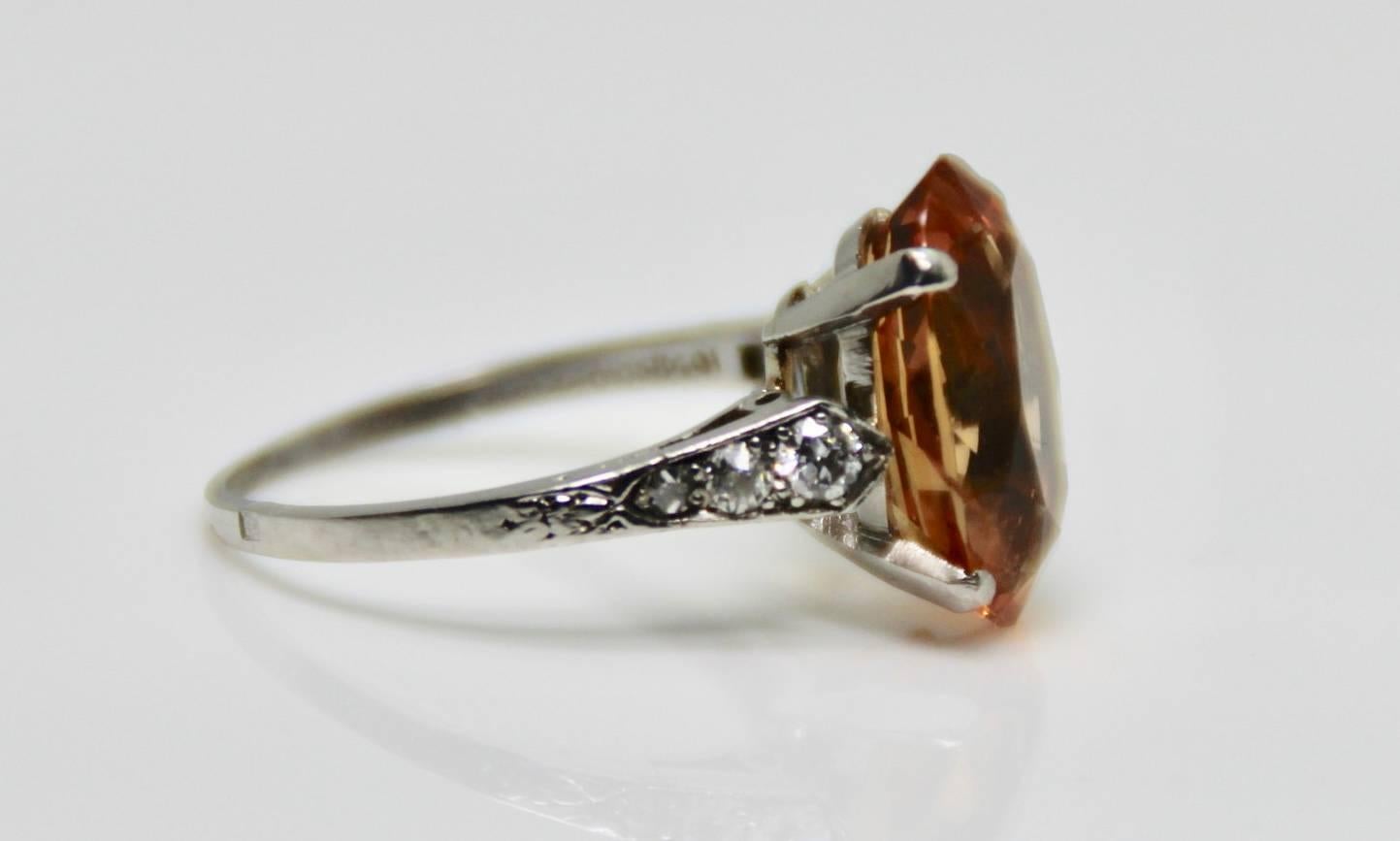 Retro 1940s 8 Carat Brazilian ‘Imperial’ Topaz and Diamond Ring
