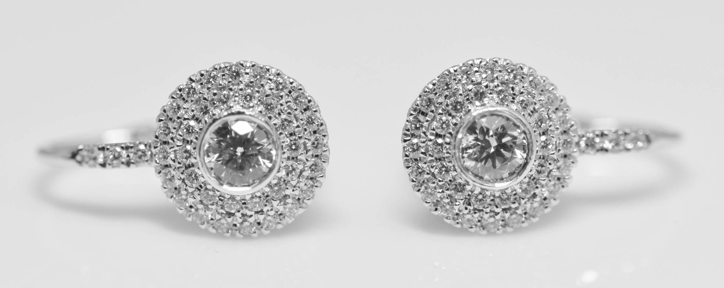Round Cut 1 Carat Diamond Cluster Drop Earrings in 18 Carat White Gold For Sale