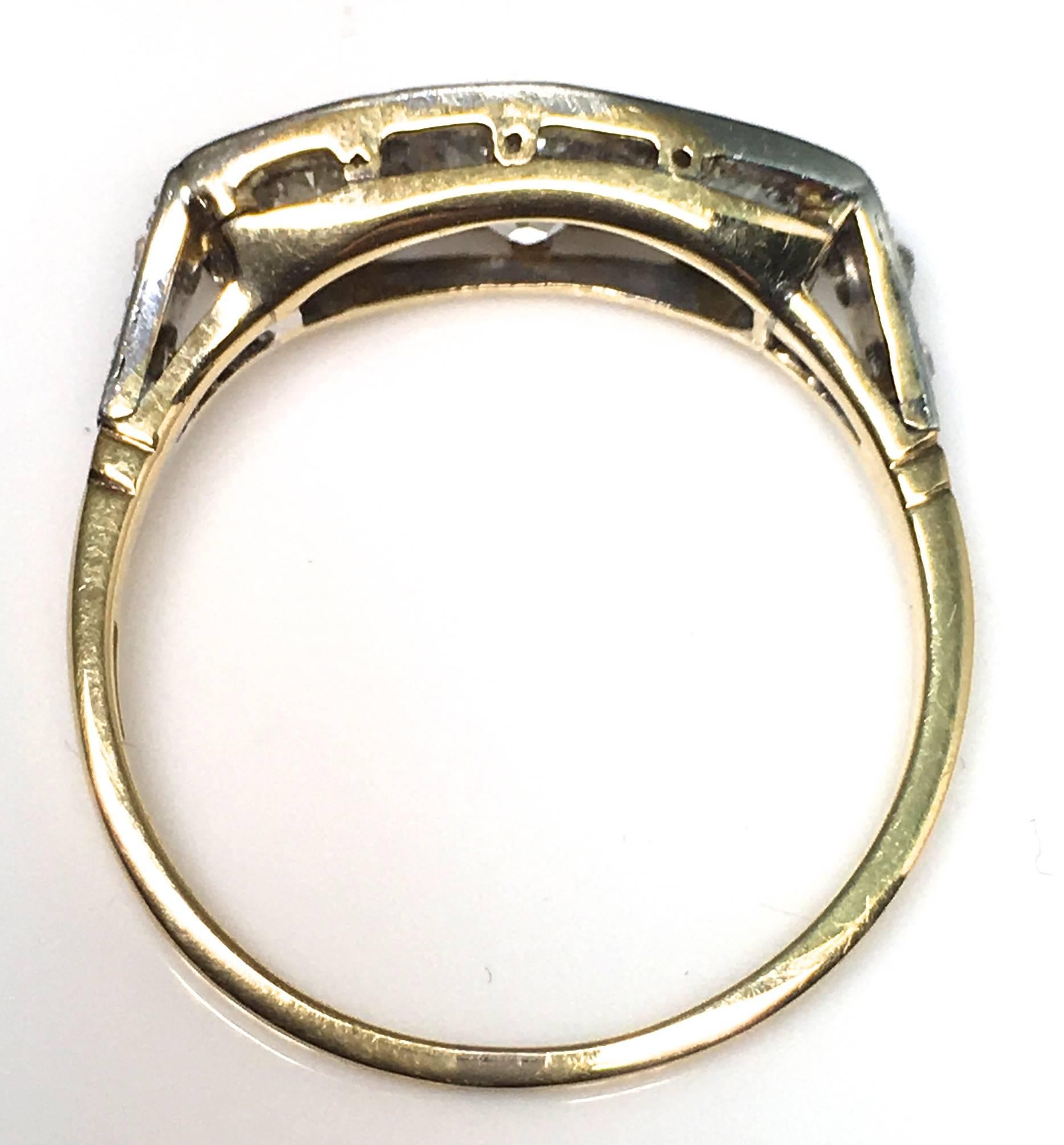 Art Deco 1930s Three-Stone Diamond Platinum and Gold Ring 4