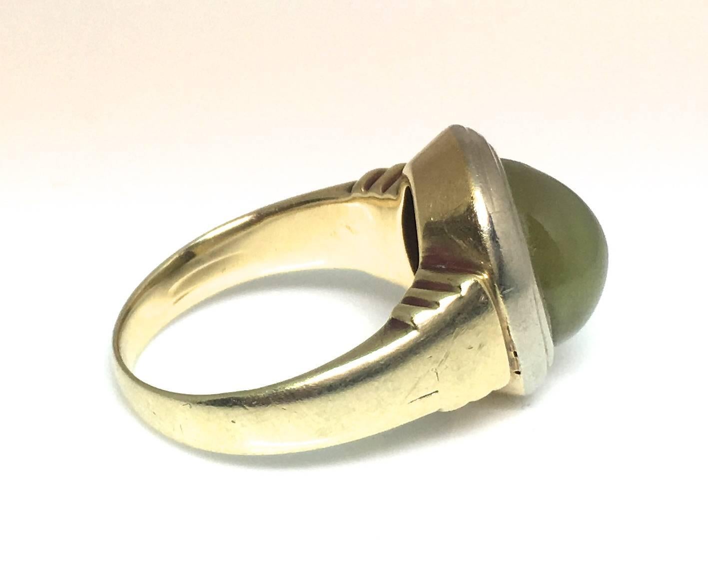 Chrysoberyl Cats Eye Gents Ring, circa 1960s In New Condition In London, GB