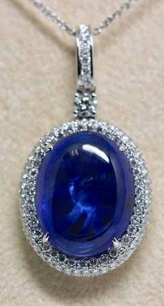 Natural Certified 16 Carat Blue Sapphire and Diamond Pendent
