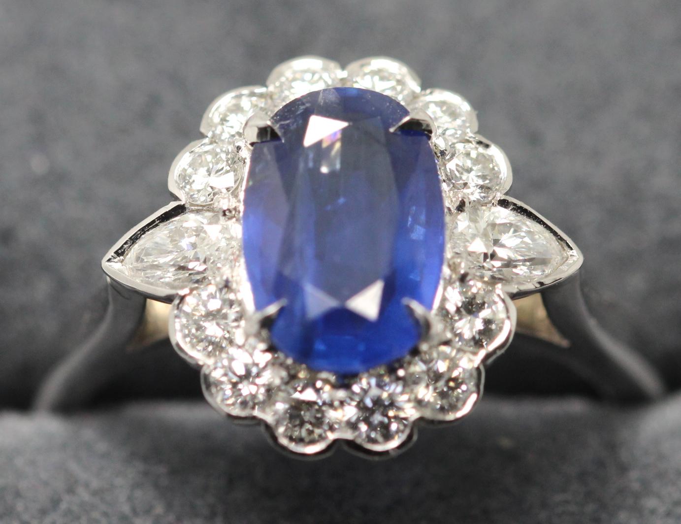 Sapphire 1.85 Carat and Diamond Cluster Ring Mounted in Platinum 3