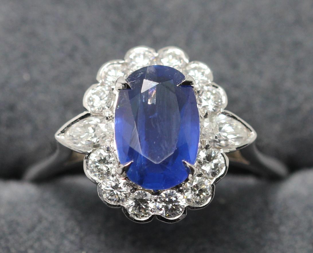 Sapphire 1.85 Carat and Diamond Cluster Ring Mounted in Platinum 4