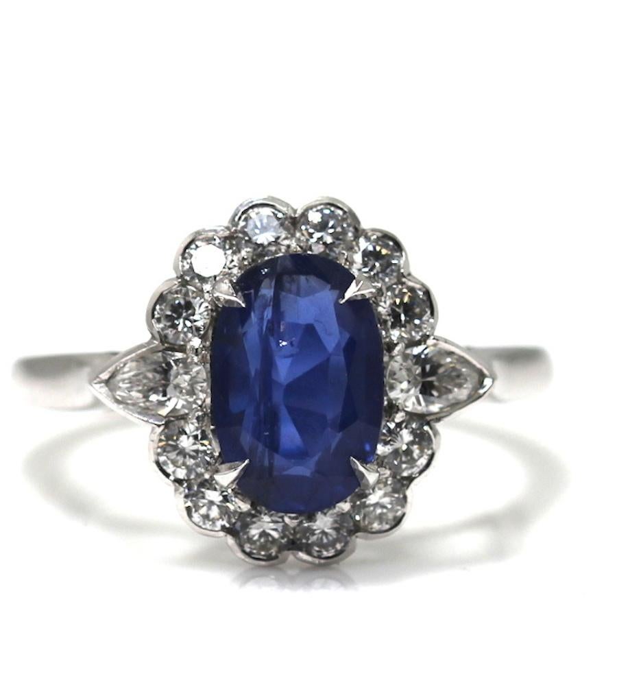 Sapphire 1.85 Carat and Diamond Cluster Ring Mounted in Platinum 5