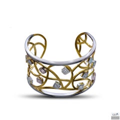 Handmade Yellow and White Gold Cuff Bracelet with Princess Diamonds
