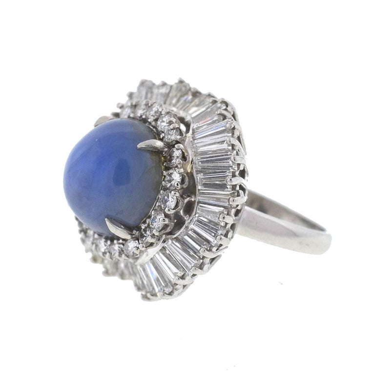 Platinum Vintage Star Sapphire Diamond Ladies Ring For Sale at 1stDibs
