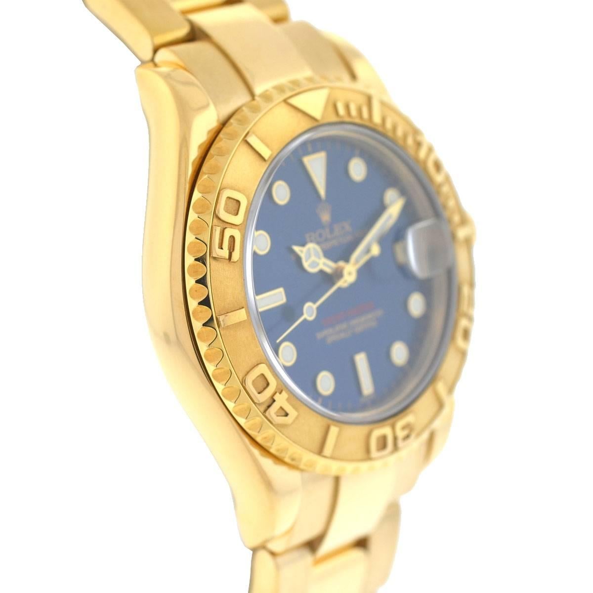 Women's or Men's Rolex Yellow Gold Yachtmaster Midsize Automatic Wristwatch Ref 68628 