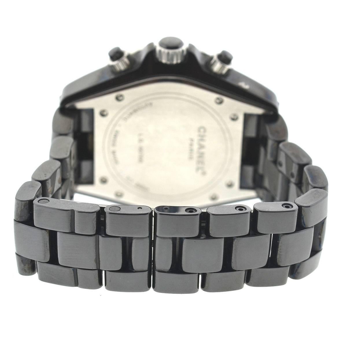 Chanel Black Ceramic Diamond J12 Chronograph Automatic Wristwatch 2