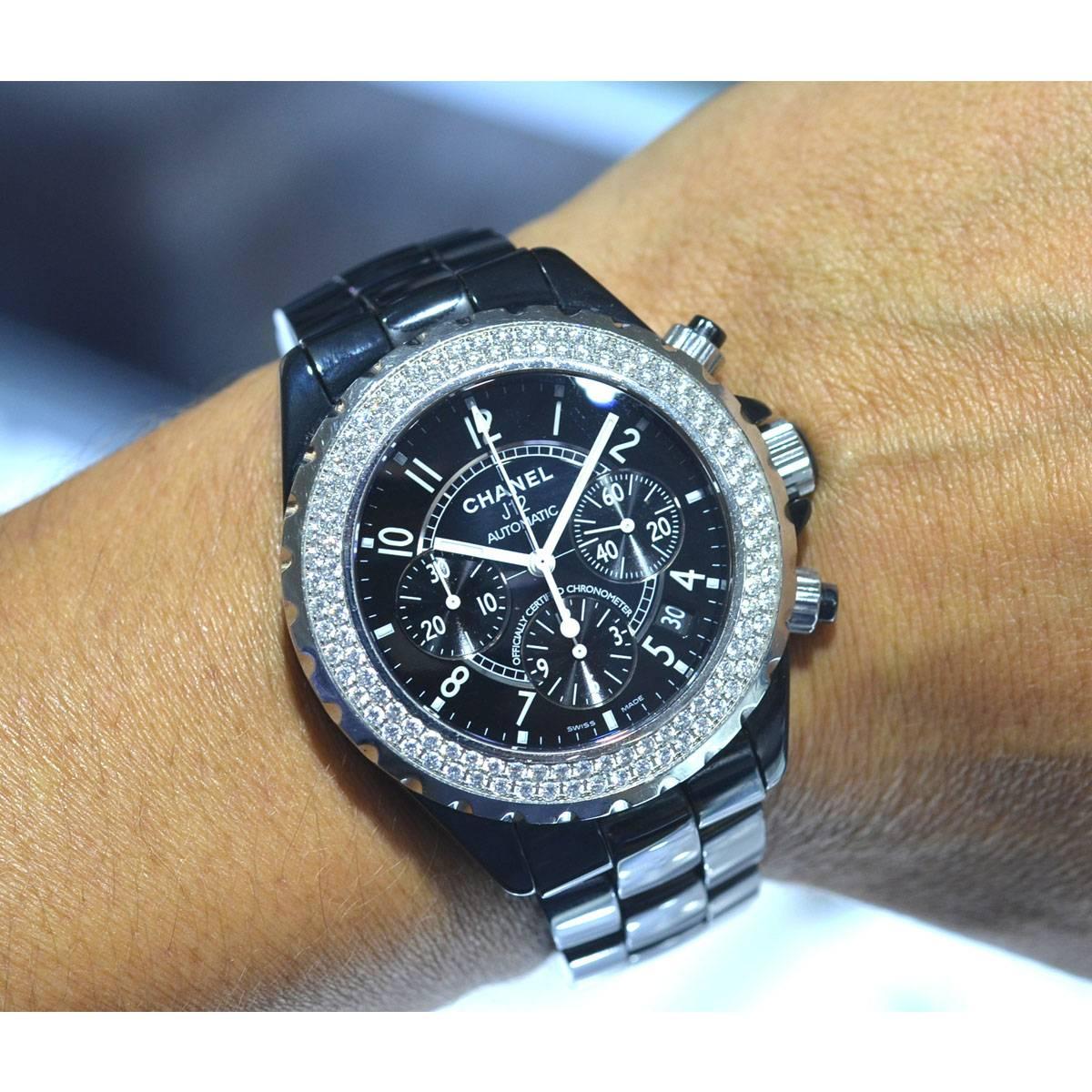 Chanel Black Ceramic Diamond J12 Chronograph Automatic Wristwatch 6
