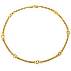 18 Karat Yellow Gold Philippe Charriol Diamond Cable Choker Necklace