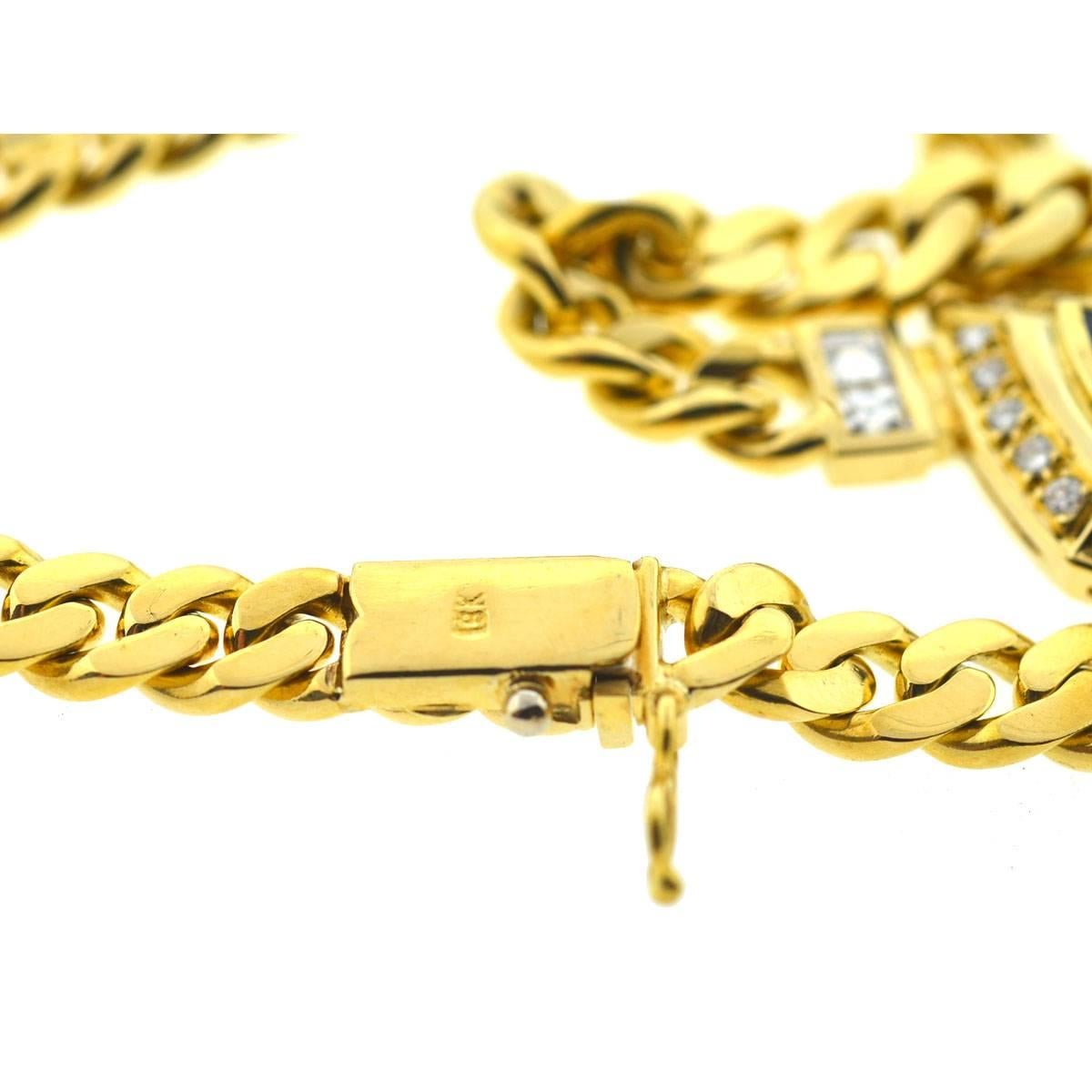 18 Karat Yellow Gold Pear Shape Sapphire and Diamonds Pendant Necklace 1