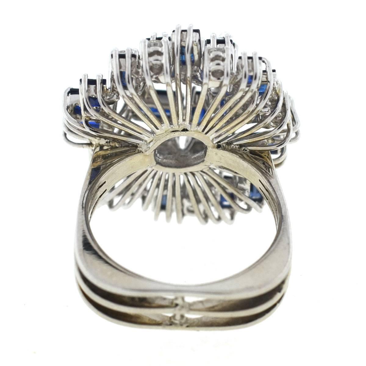 Women's 18 Karat White Gold Sapphire and Diamond Ladies Cocktail Ring