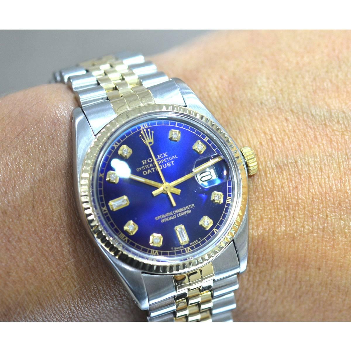 Rolex Yellow Gold Stainless Steel Datejust Blue Diamond Dial Wristwatch   4