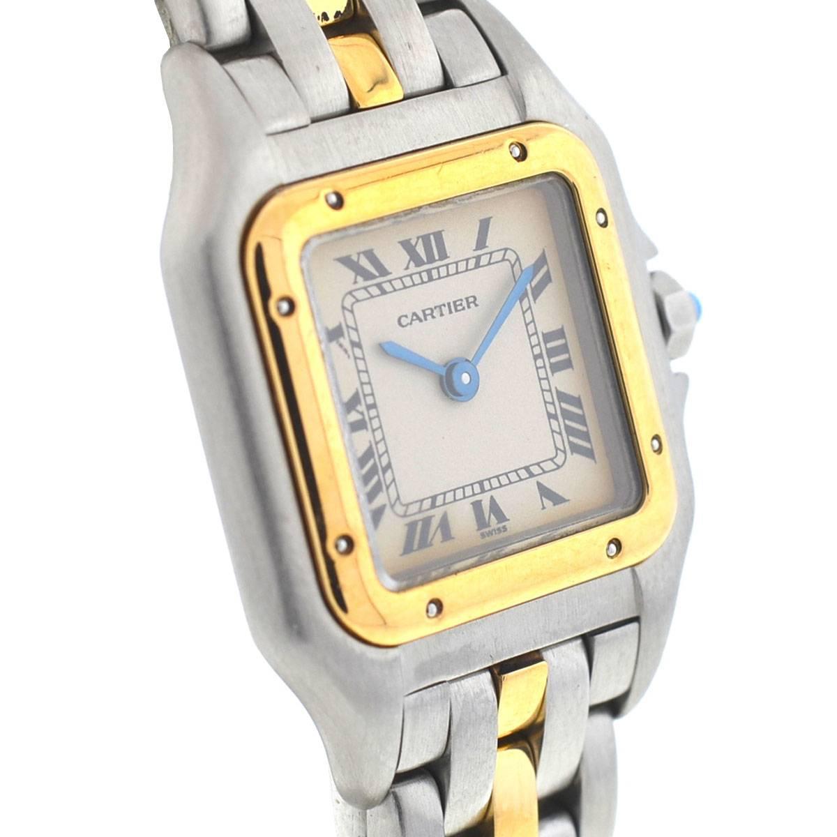 Cartier Ladies Yellow Gold Stainless Steel Panthere Quartz Wristwatch In Excellent Condition In Boca Raton, FL