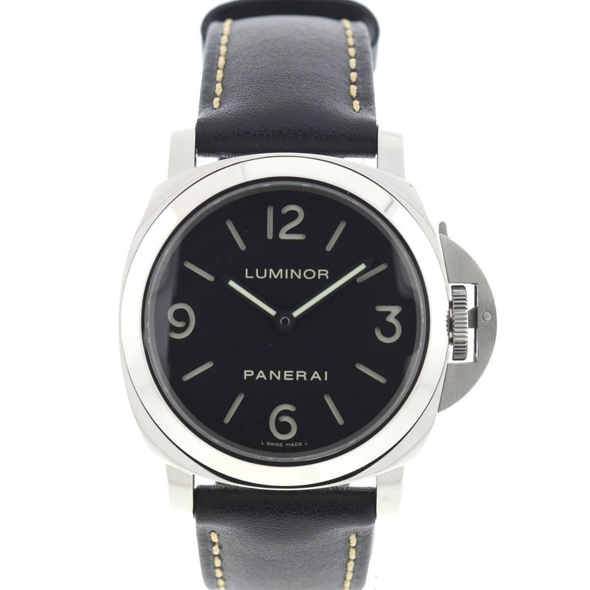 Company - Panerai
Model - LUMINOR 002
Case Metal - Stainless Steel 
Case Size - 44mm - Skeleton Back 
Dial - Black
Bezel - Stainless Steel
Bracelet - Leather (extra Rubber band included)
Crystal - Scratch Resistant Sapphire
Movement -