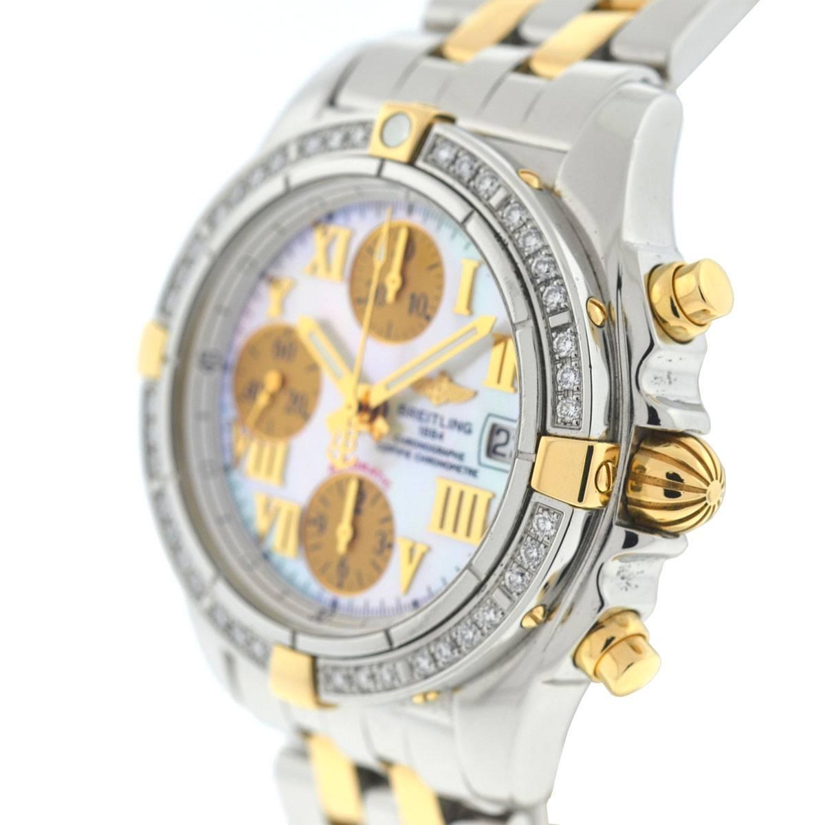 Company - Breitling
Style - Luxury Sport Watch
Model - Chrono Cockpit
Reference Number - B13358
Case Metal - Stainless Steel
Case Measurement - 39 mm
Bracelet - Two Tone - Fits a 7