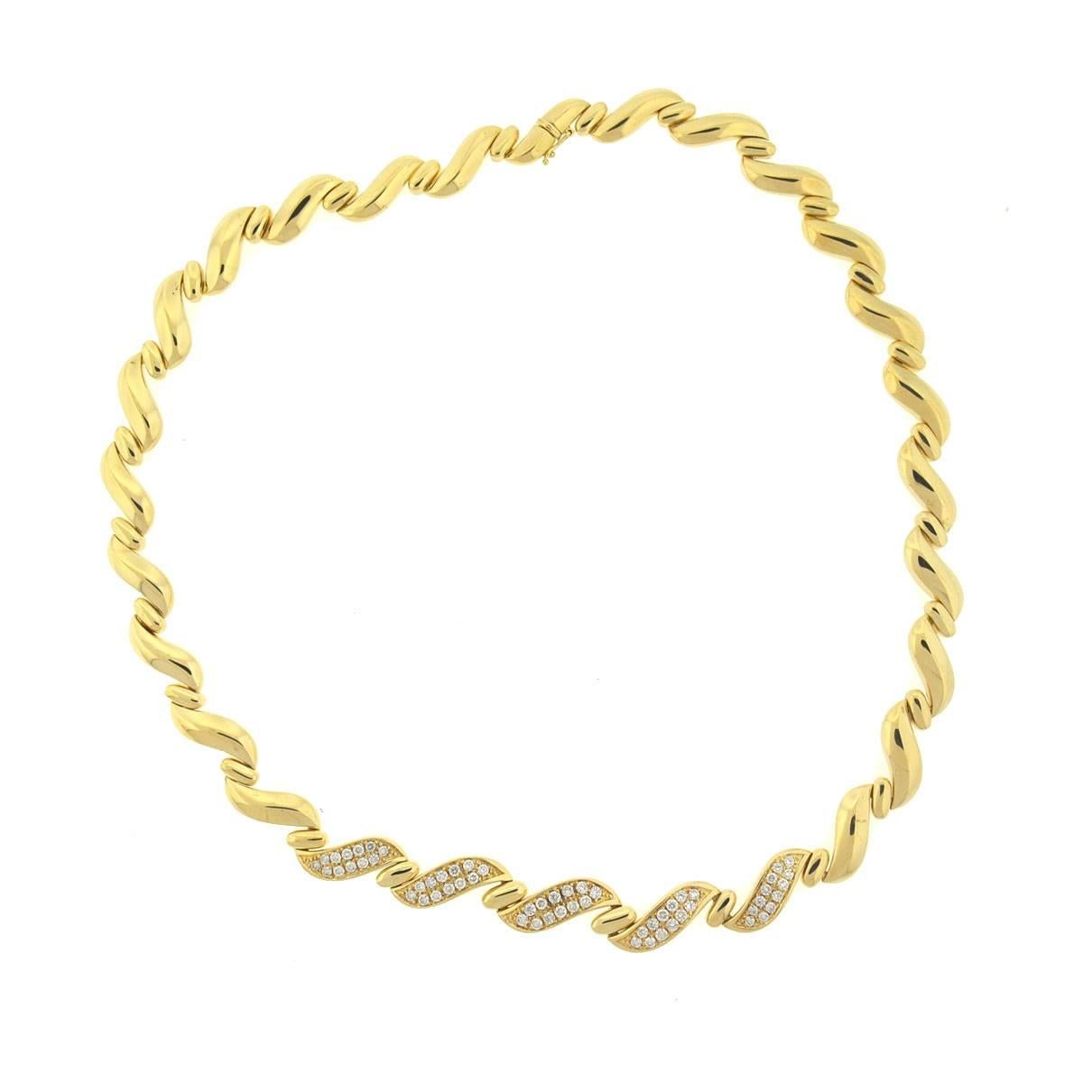 14 Karat Yellow Gold Diamond Ladies Necklace 3.0 Carat In Excellent Condition In Boca Raton, FL