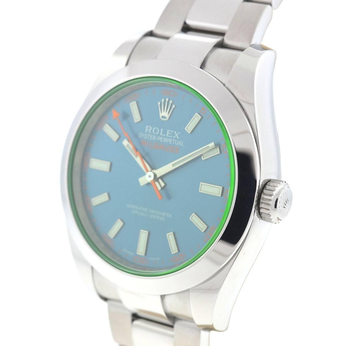 Rolex 116400 Milgauss Blue Stainless Steel Automatic Watch In Excellent Condition In Boca Raton, FL