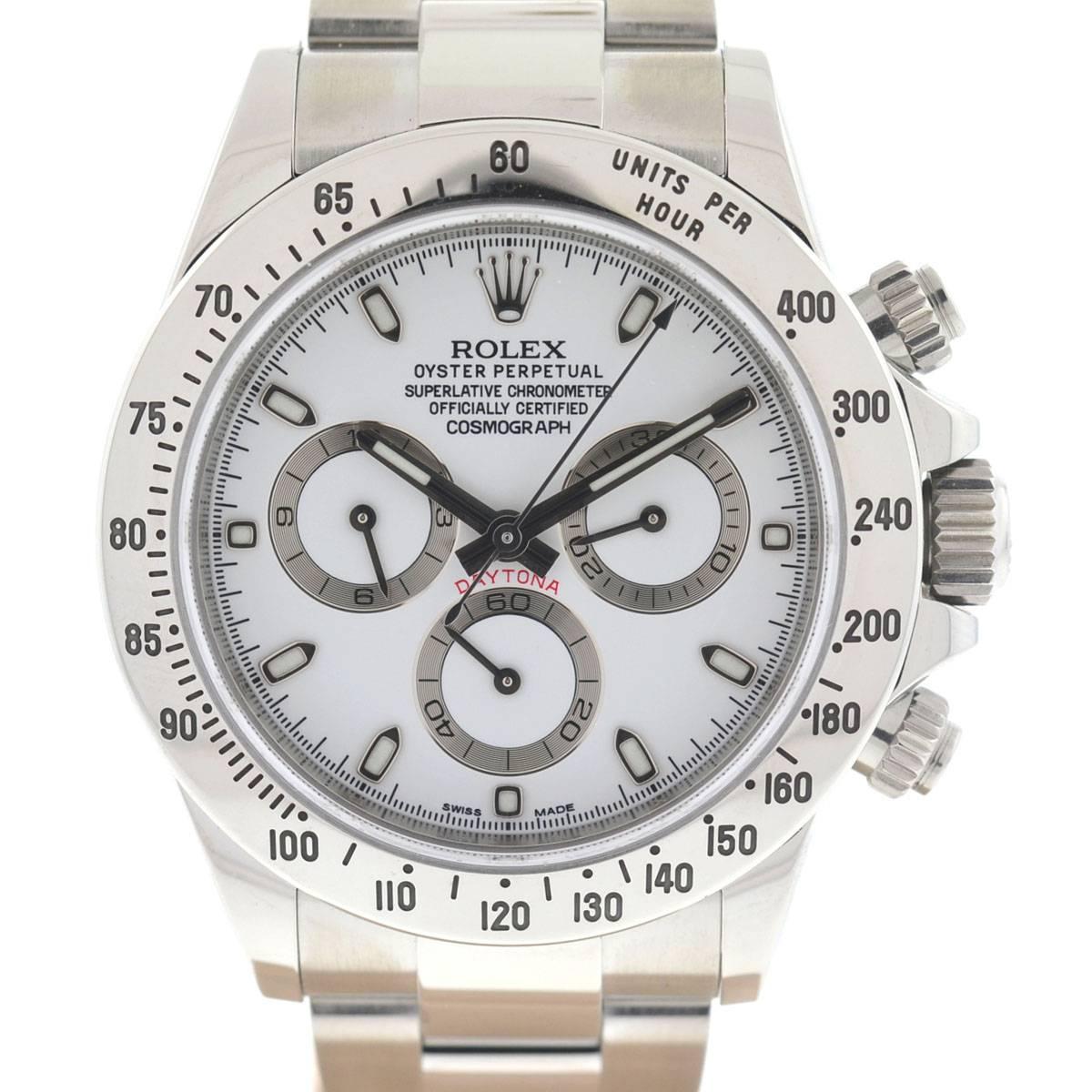 Company - Rolex
Style - Dress/Formal
Model - Daytona
Reference Number - 116520 Random Serial
Case Metal - Stainless Steel
Case Measurement - 40 mm 
Bracelet - Stainless Steel Fits a 6.75