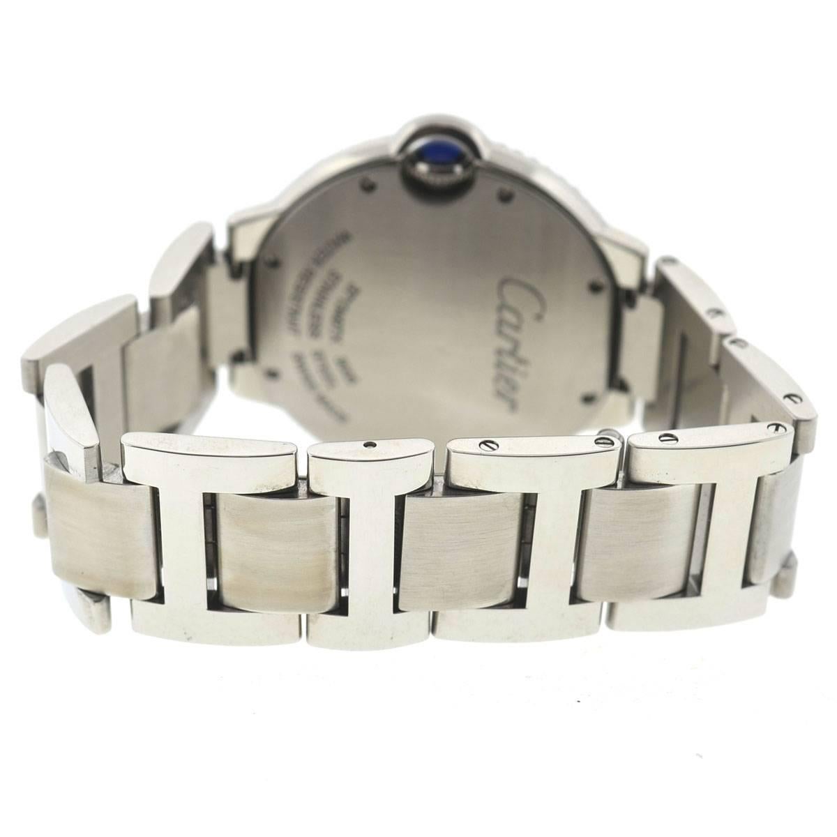 Cartier 3005 Ballon Bleu Stainless Steel Diamond Bezel Watch In Excellent Condition In Boca Raton, FL