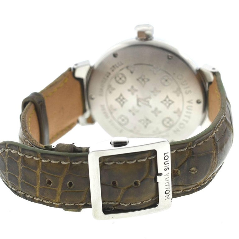 Louis Vuitton Tambour Stainless Steel Leather Strap Automatic Watch at