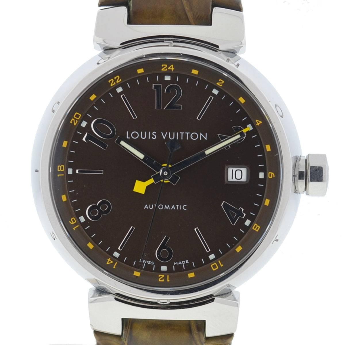 Louis Vuitton Tambour Stainless Steel Leather Strap Automatic Watch 1