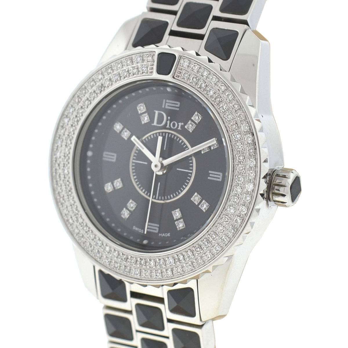 Company - Christian Dior
Model - Christal CD112119
Case Metal - Stainless Steel
Case Measurement - 29mm
Bracelet - Stainless Steel and Black Sapphire Crystals
Dial - Black w/ Diamonds
Bezel - Diamonds
Crystal - Scratch Resistant Sapphire
Movement -