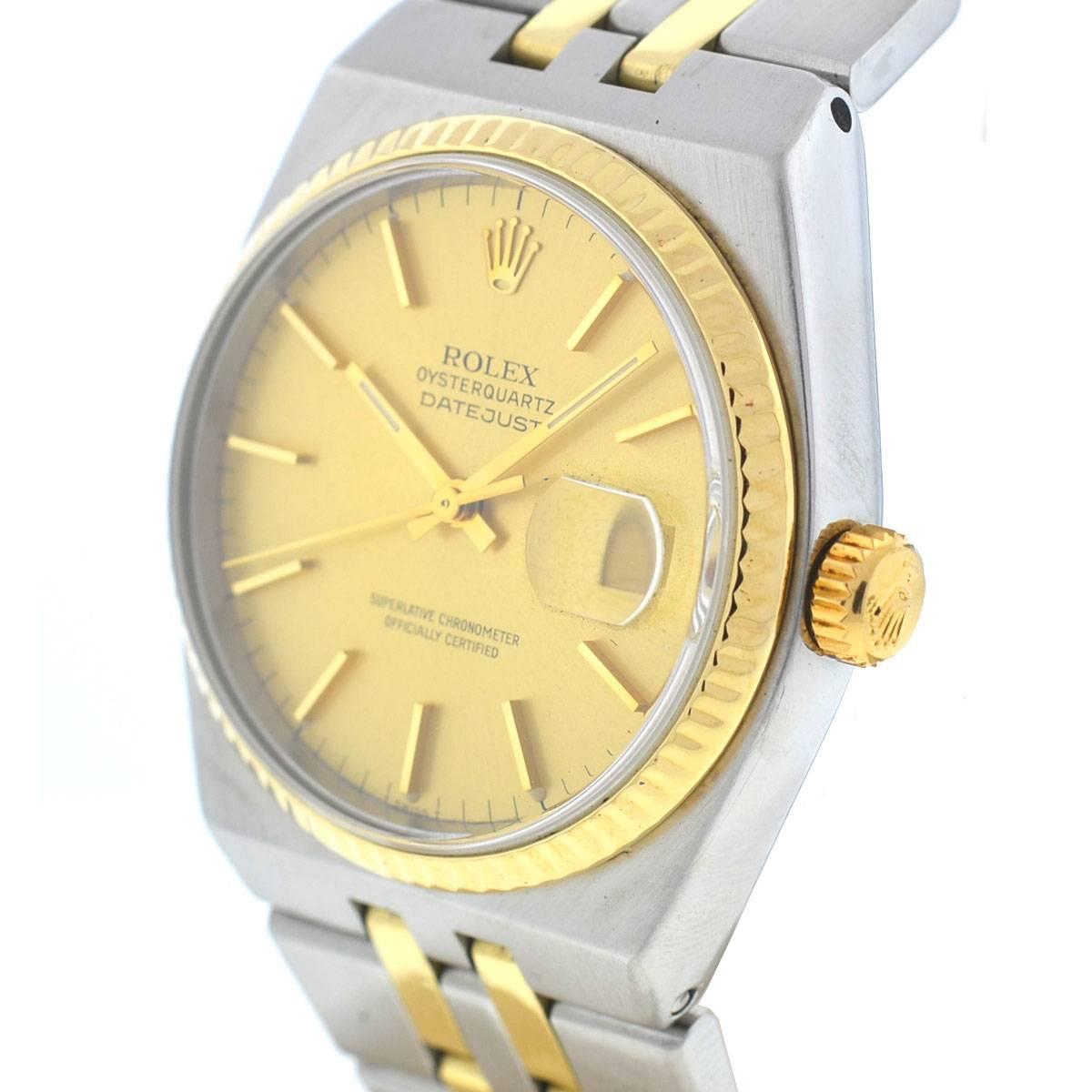 Rolex 17013 Datejust Two-Tone Champagne Dial Quartz Watch In Excellent Condition In Boca Raton, FL