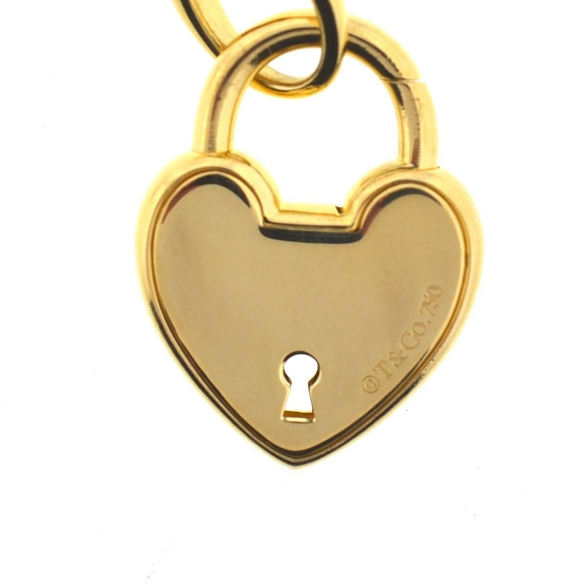 Tiffany & Co. 18 Karat Yellow Gold Link Heart Lock Bracelet 1