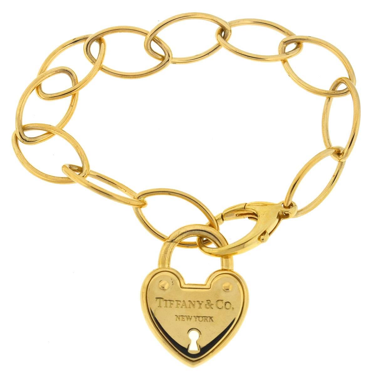 Tiffany & Co. 18 Karat Yellow Gold Link Heart Lock Bracelet