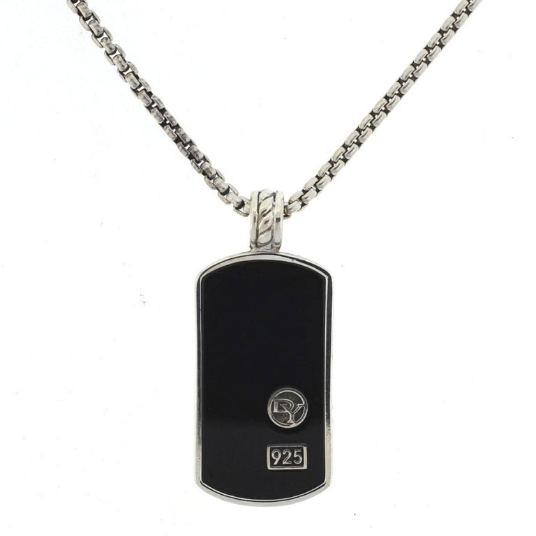 David Yurman Cable Sterling Silver Black and Onyx Dog Tag Pendant Necklace