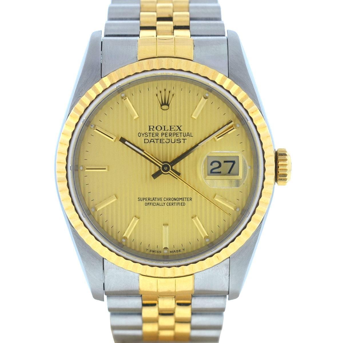 Rolex 16233 Datejust Two-Tone Tapestry Dial Automatic Watch