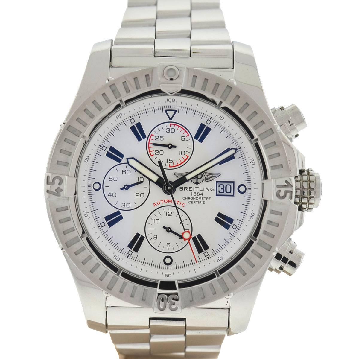 Breitling A13370 Super Avenger Stainless Steel White Dial Chronograph Watch