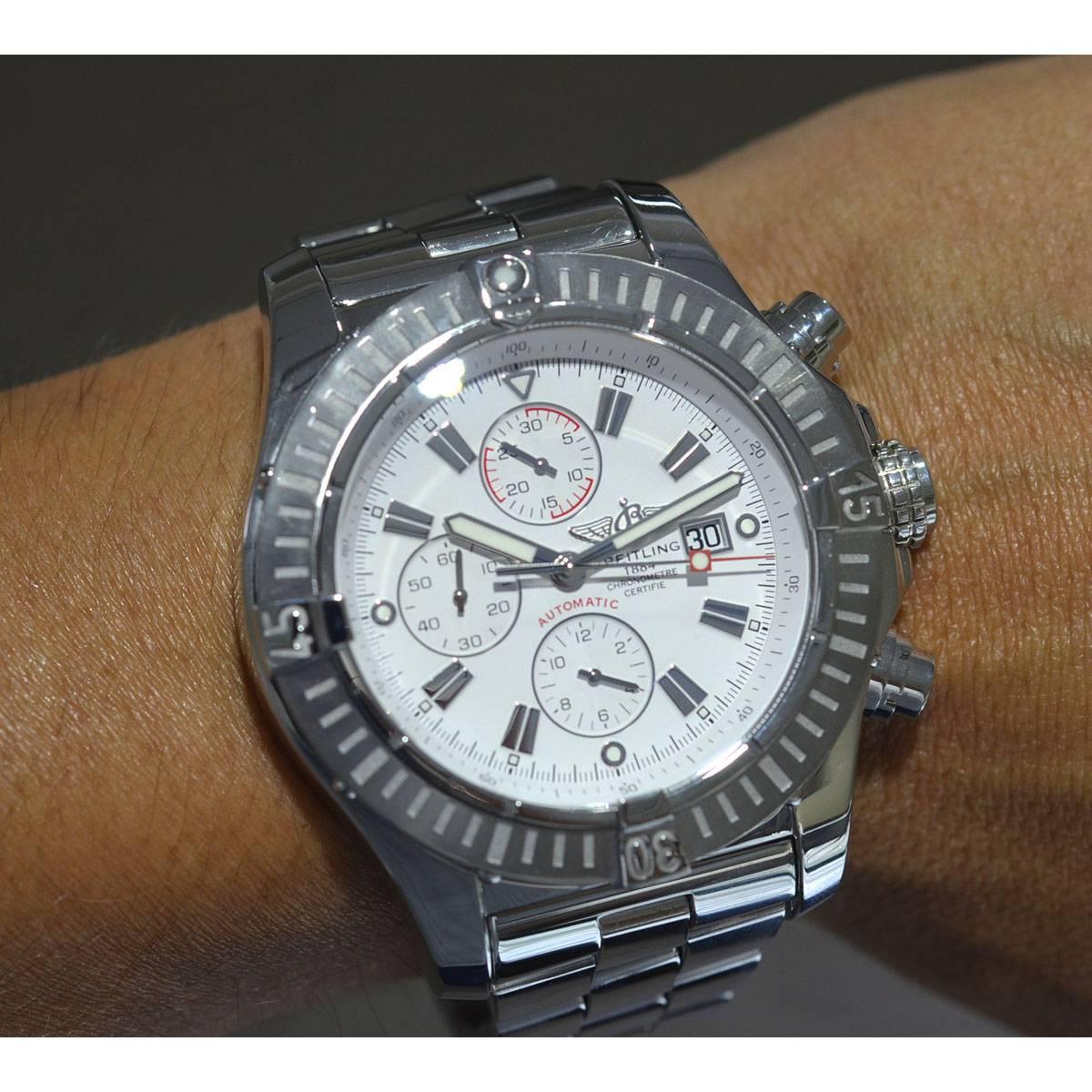 Breitling A13370 Super Avenger Stainless Steel White Dial Chronograph Watch 1