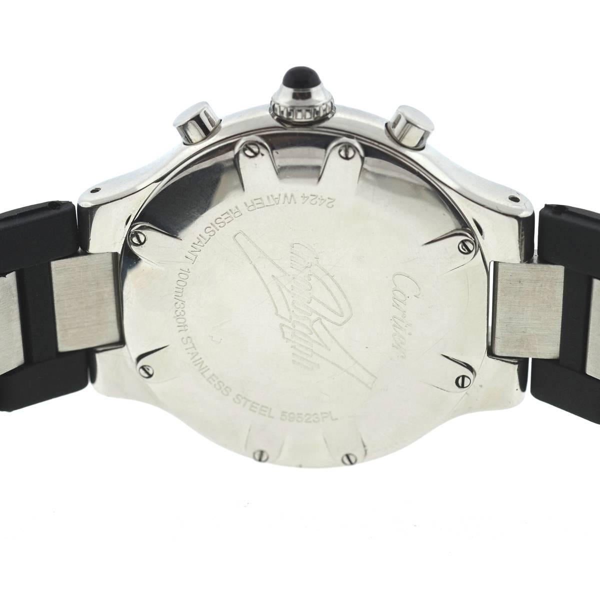 Women's or Men's Cartier 21 Chronoscaph Stainless Steel Black Rubber Strap Watch
